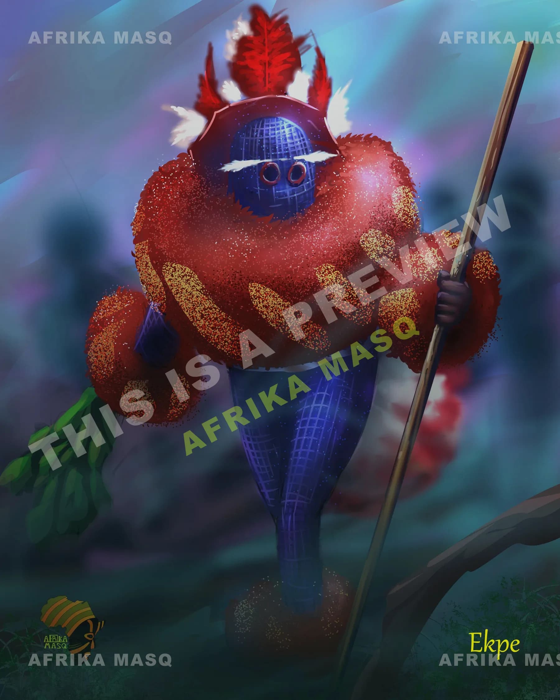 Afrika Masq commissioned artwork of the Ekpe masquerade.