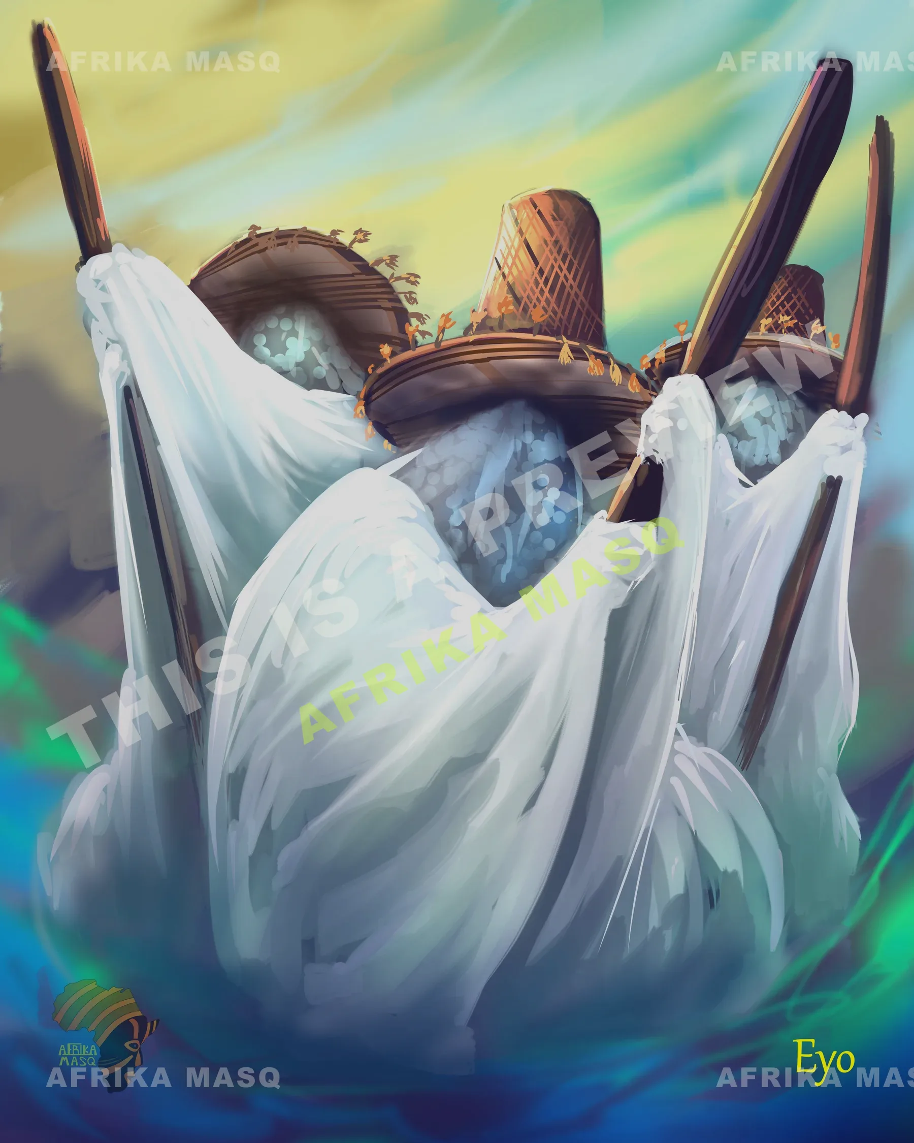 Afrika Masq commissioned artwork of the Eyo masquerade.