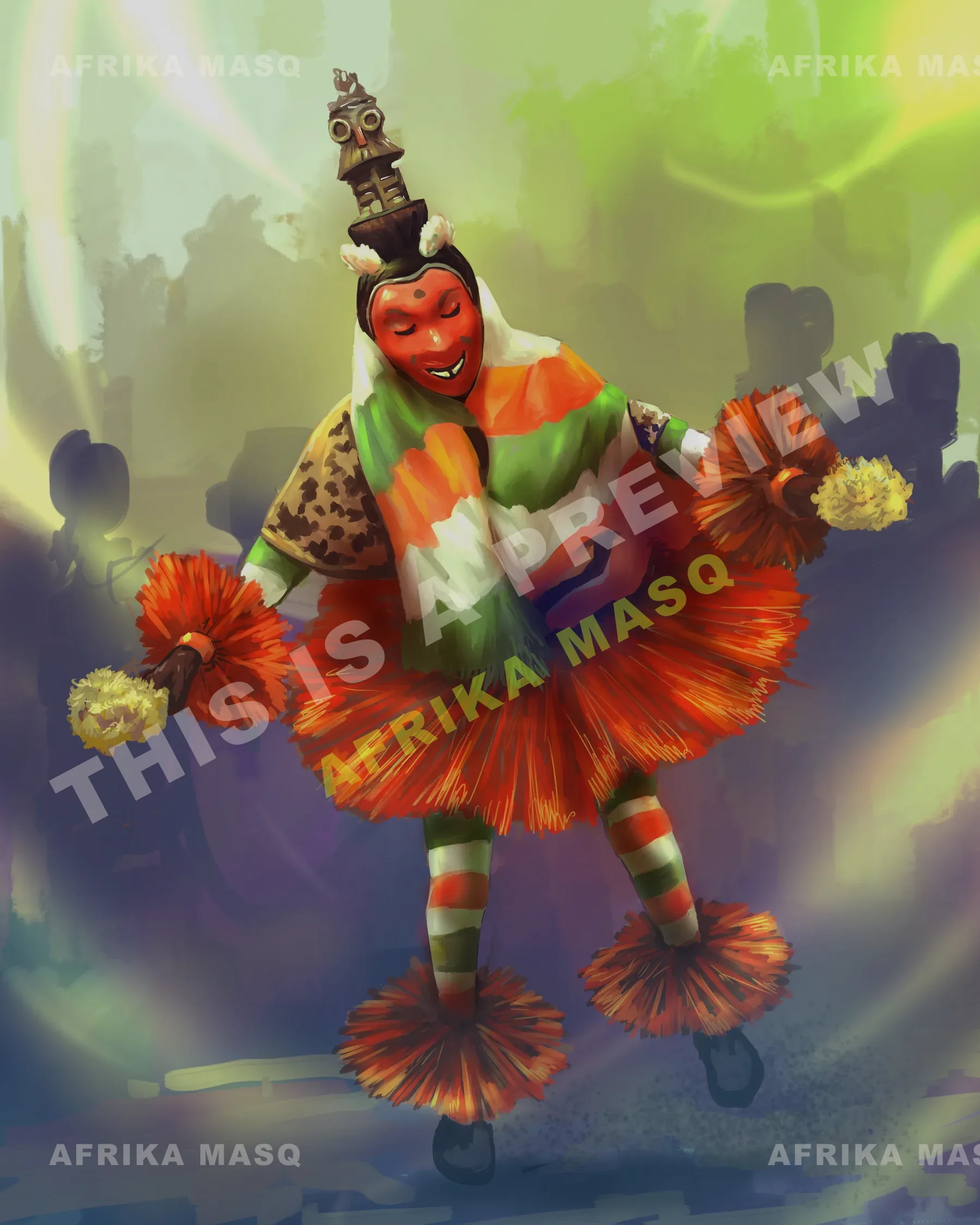 Afrika Masq commissioned artwork of the Zaouli masquerade.